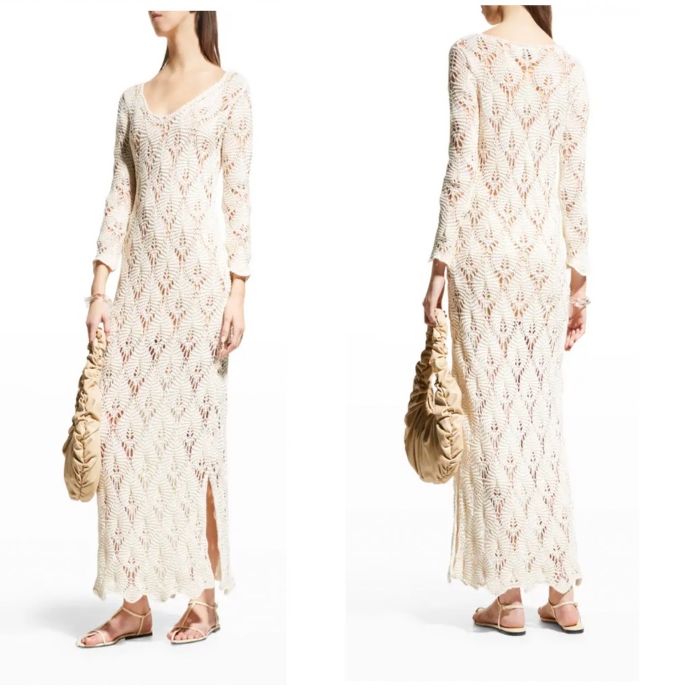 Aeron Shela Dress Crochet Maxi Open Weave Knit Kaftan Caftan Swim Cover Designer - Picture 2 of 13